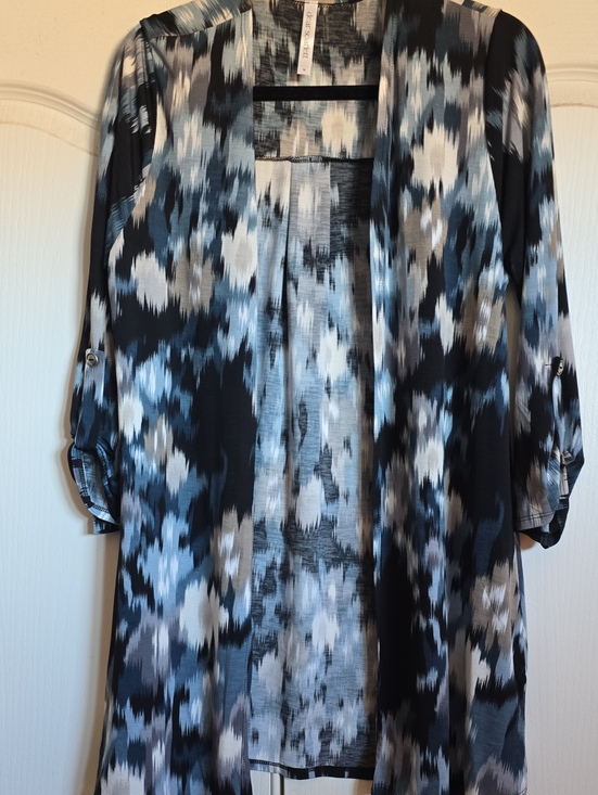 Dear Scarlett Sweaters - Open-Front Blue Black Abstract Print Cardigan